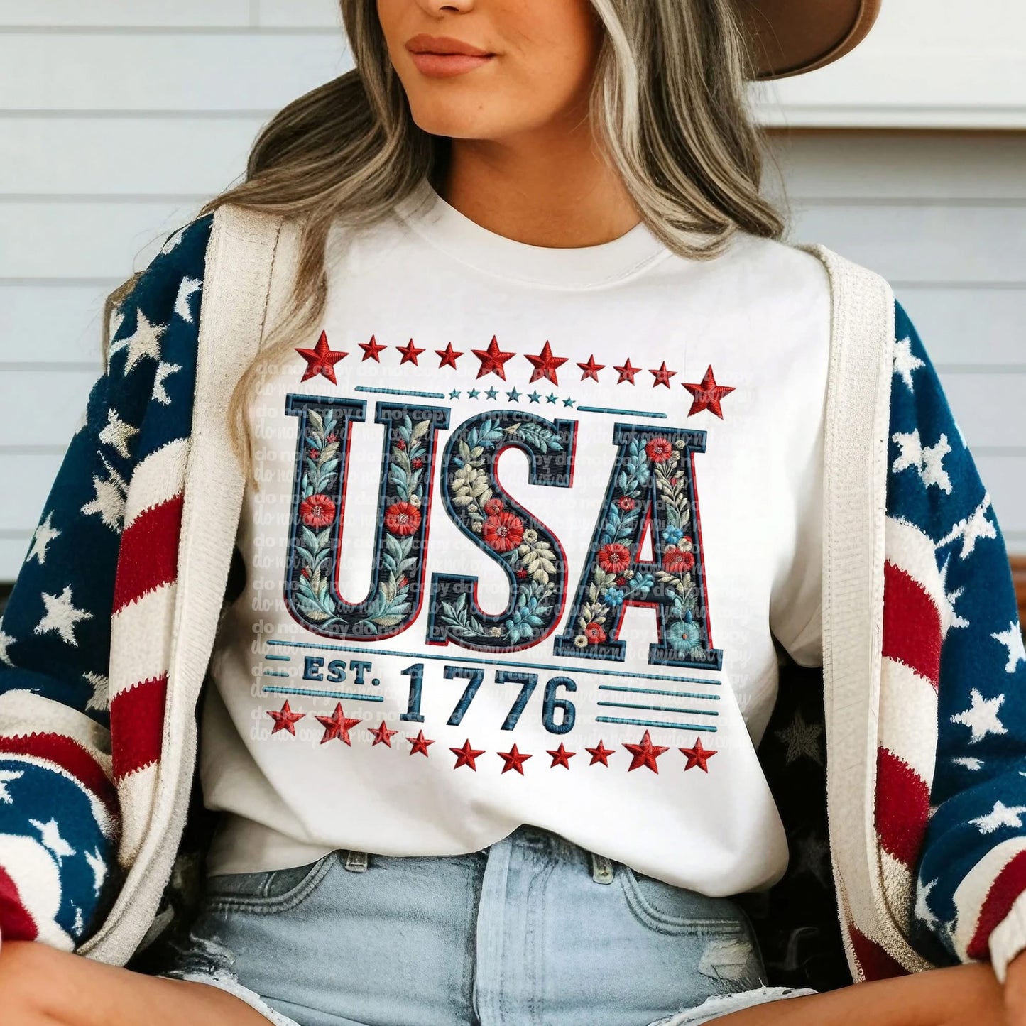 Faux Embroidery Patriotic